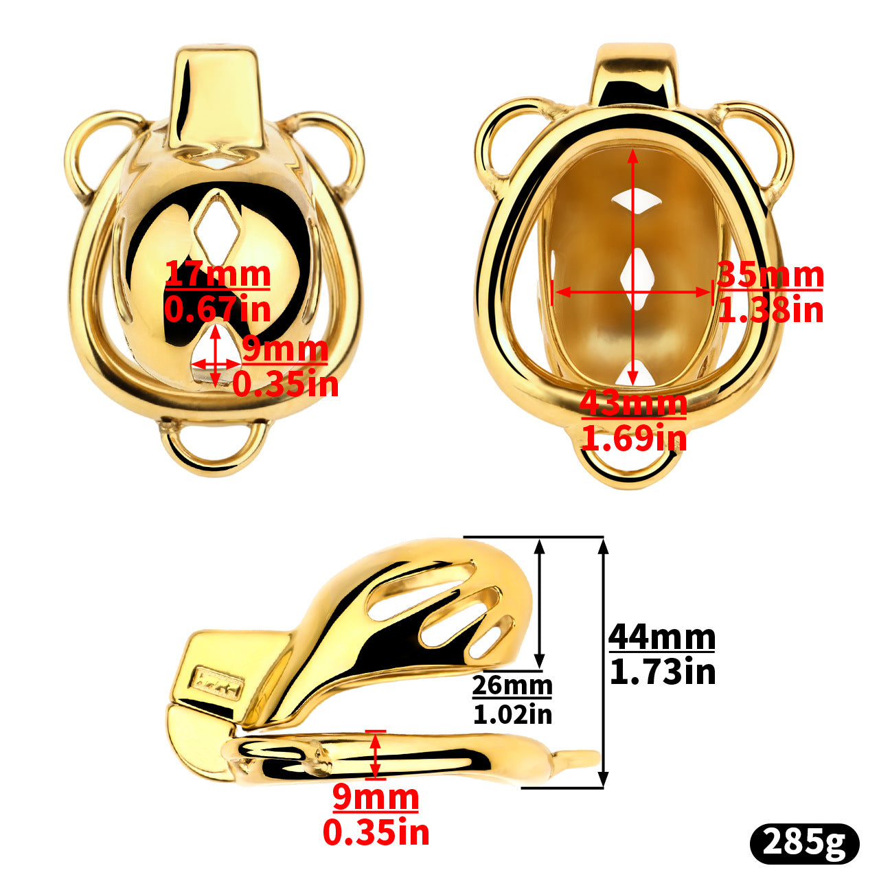 Golden Short Smooth Stainless Steel Cobra Chastity Cage