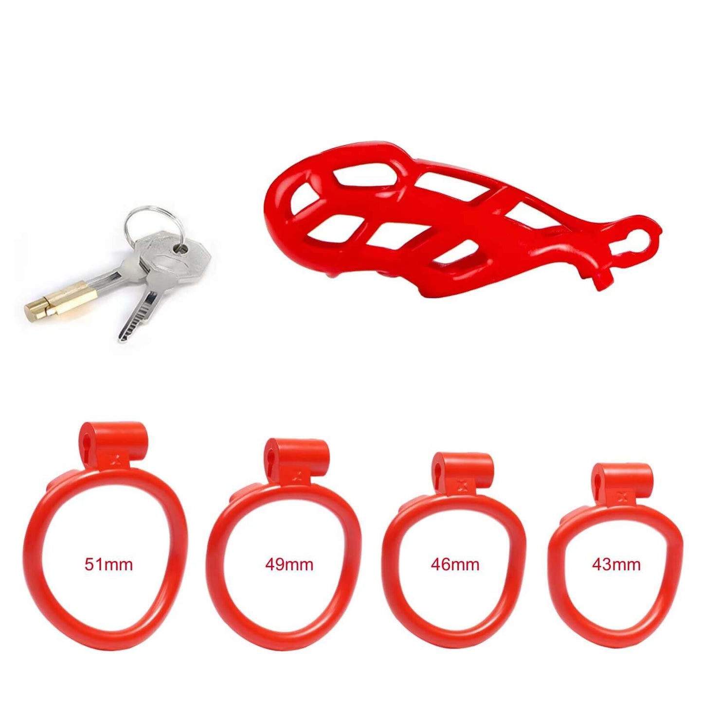 Standard Cobra Chastity Cage with 4 Rings Red