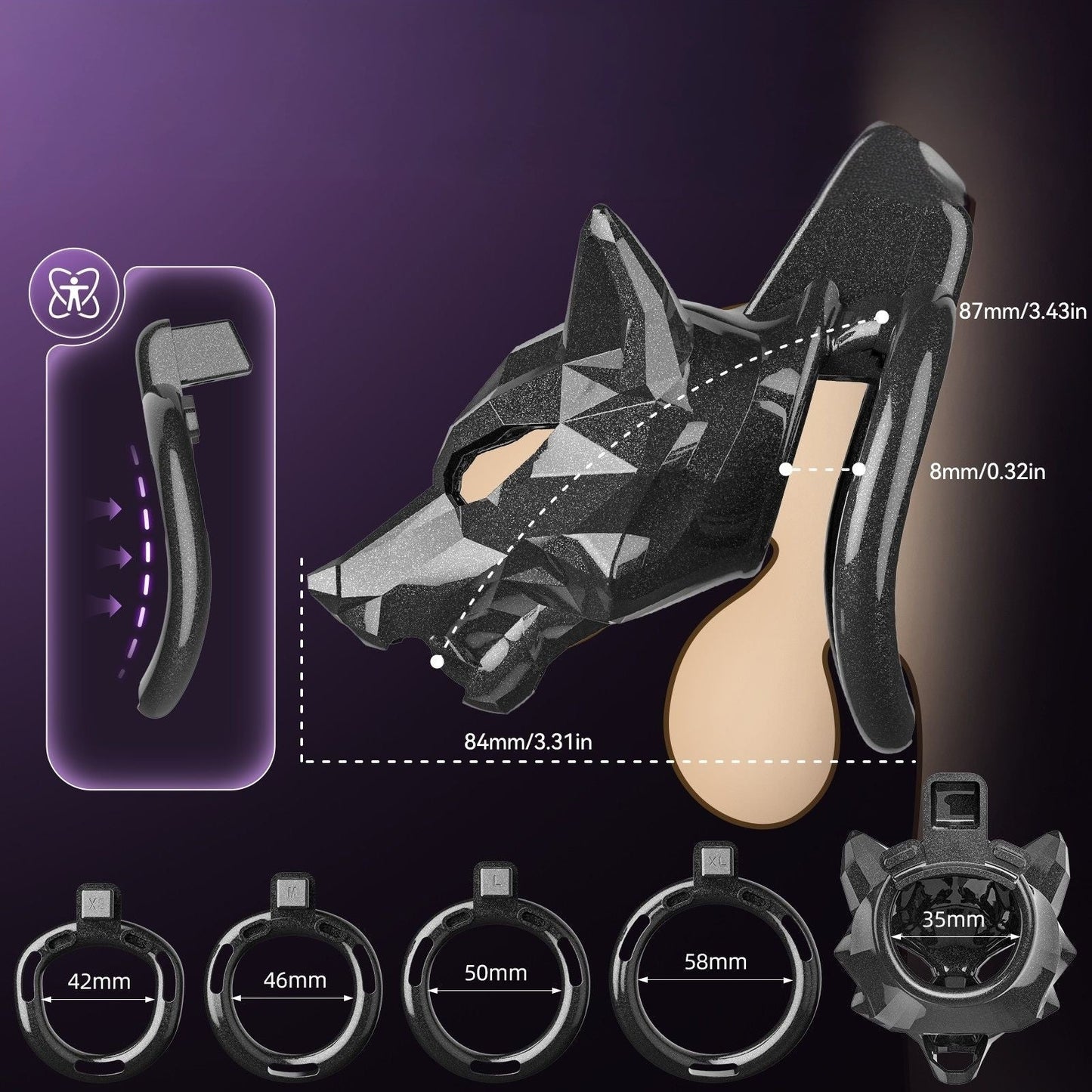 Obsidian Wolf Chastity Cage