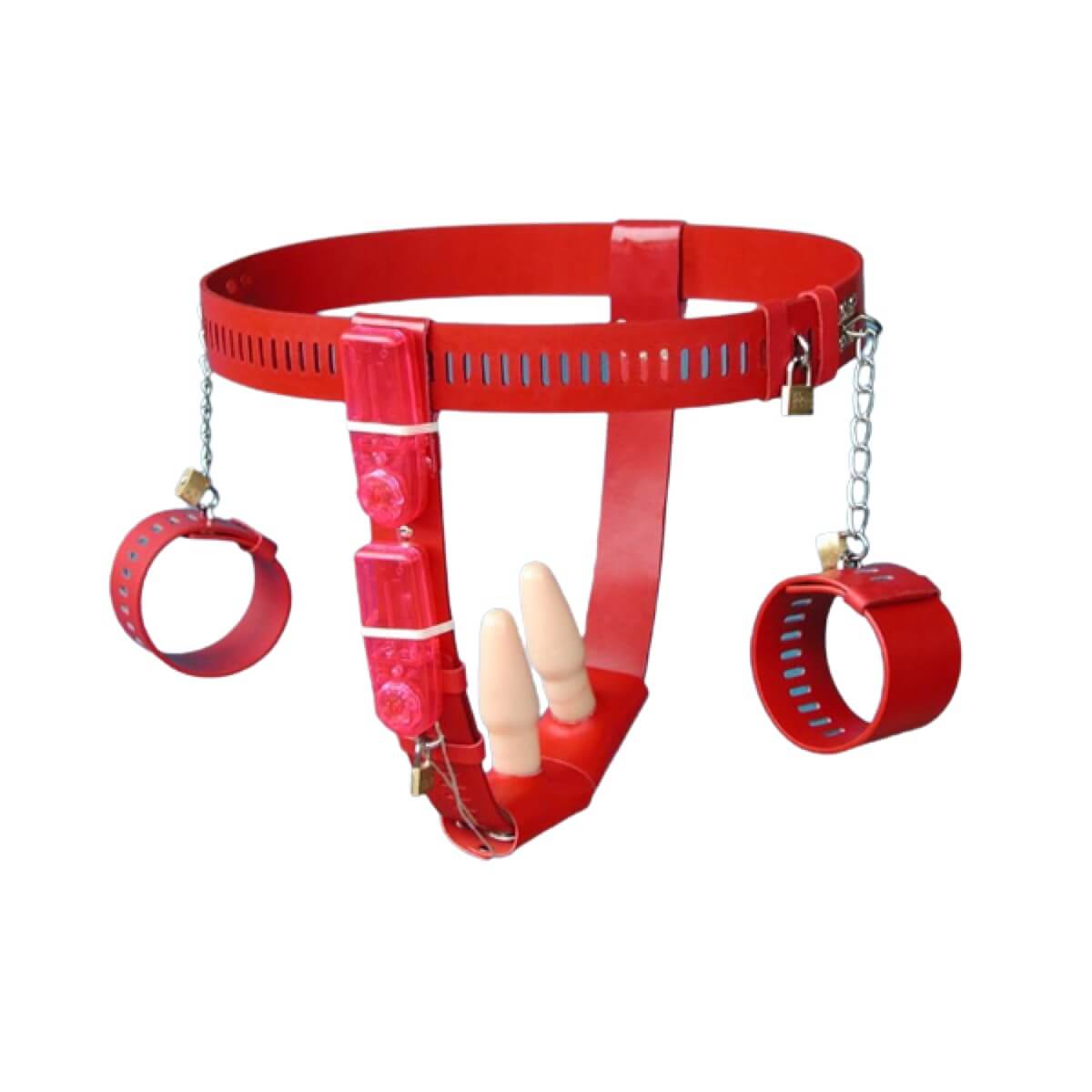 Ceinture de chasteté anale vibrante pour femme avec verrou vaginal et menottes