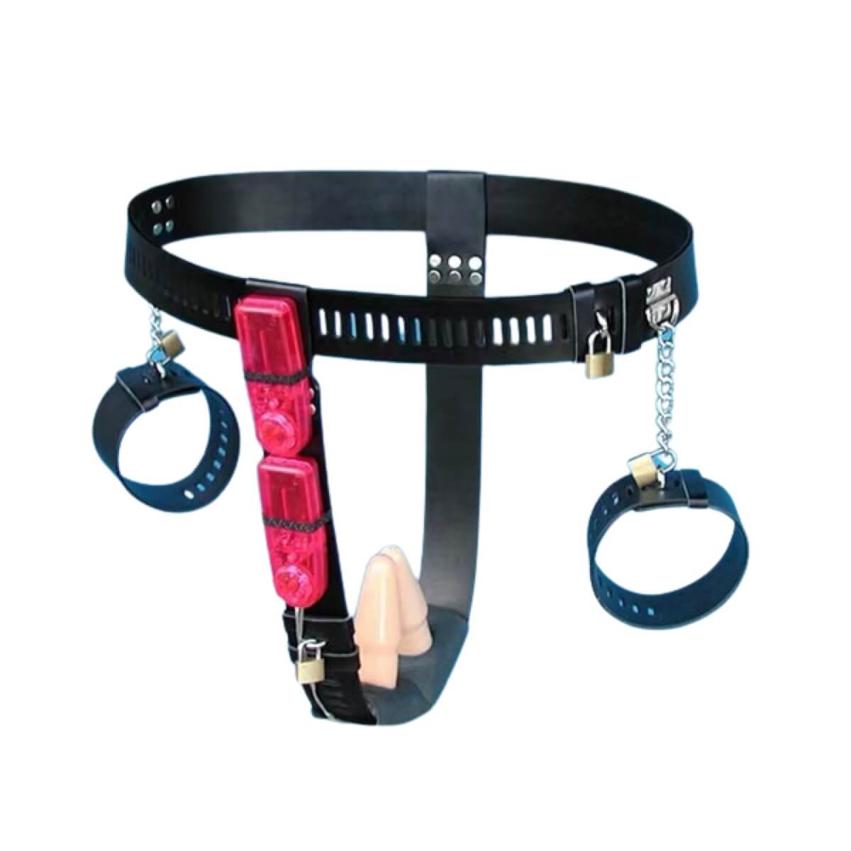Ceinture de chasteté anale vibrante pour femme avec verrou vaginal et menottes