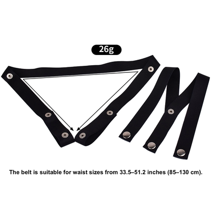 Black three-way elastic strap parts with 85–130 cm waist range