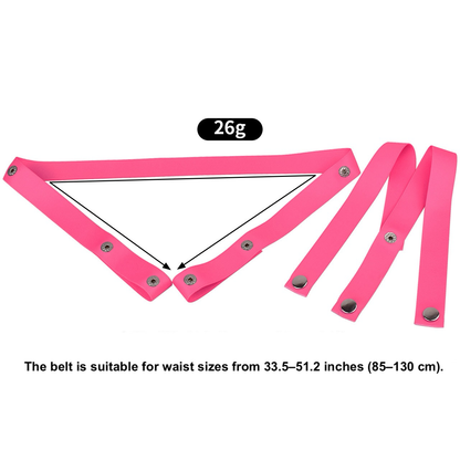 Pink three-way elastic strap parts with 85–130 cm waist range