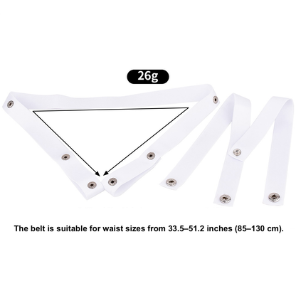 White three-way elastic strap parts with 85–130 cm waist range