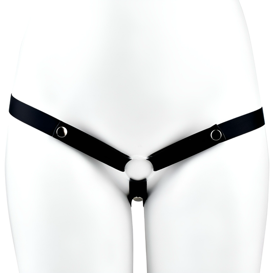 Black three-way elastic support strap, straight front view
