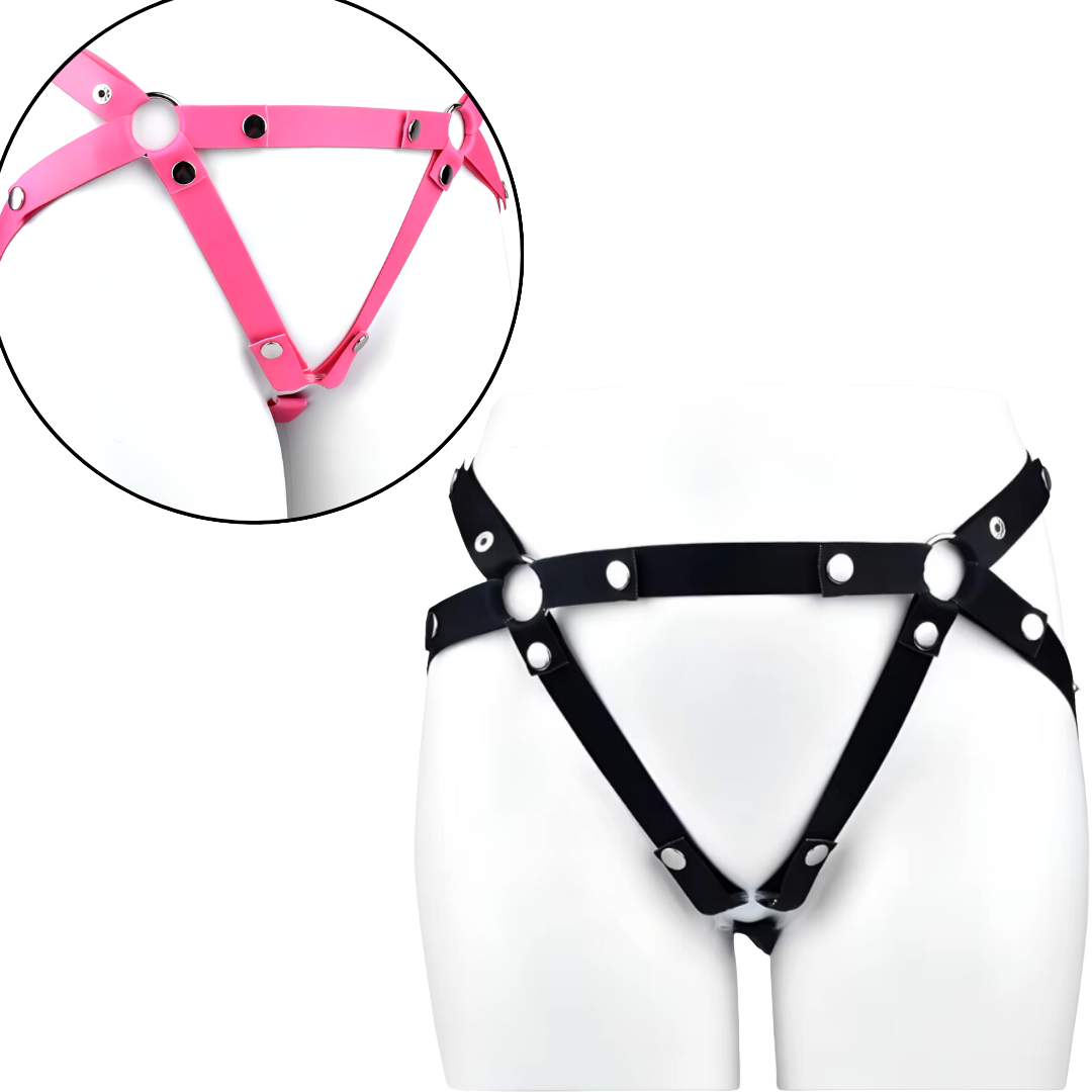 Black three-way nylon support strap with pink style inset