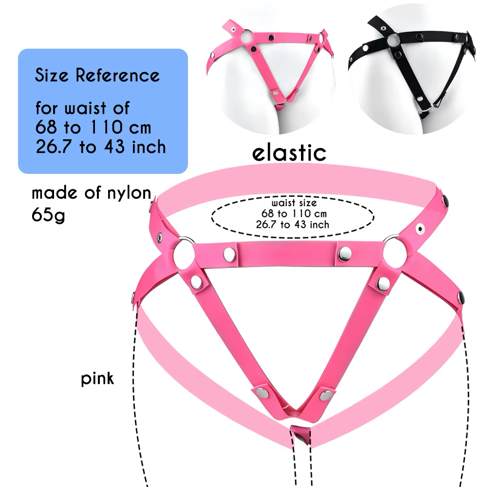 Three-way nylon strap size reference showing 68–110 cm waist range