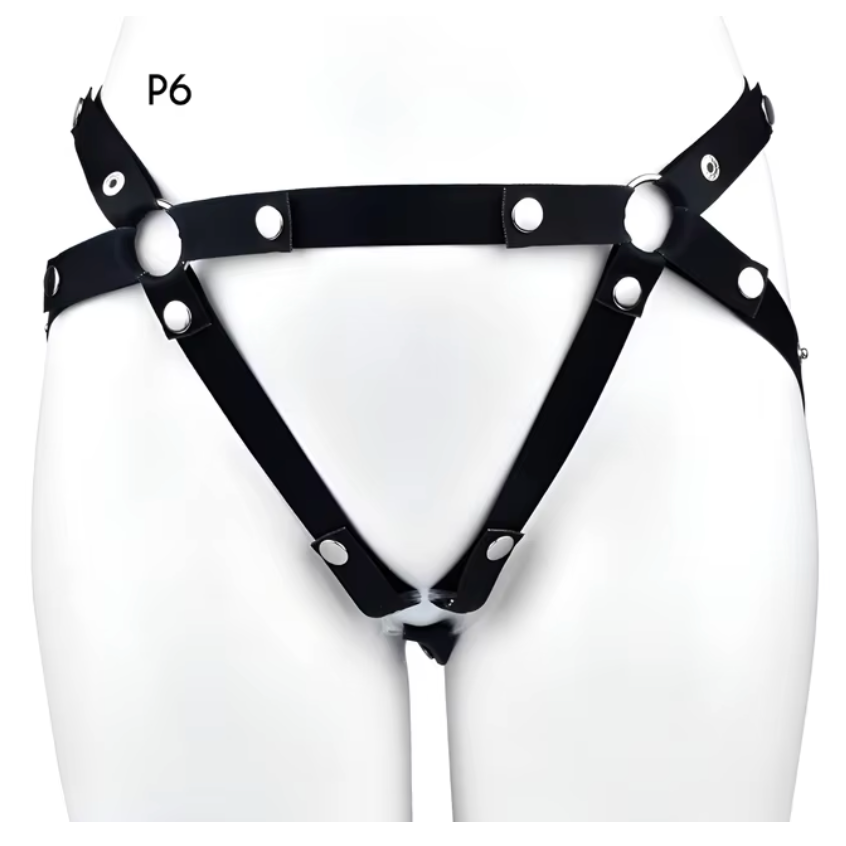 Black three-way nylon support strap, front view on a display mannequin