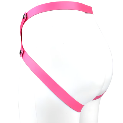 Pink three-way nylon support strap, angled rear view
