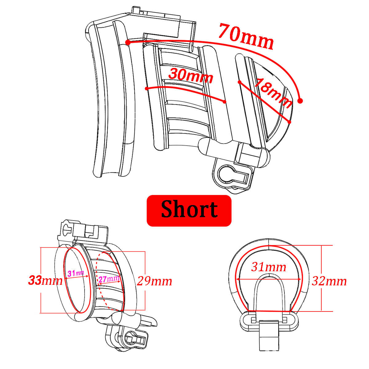 3D Doppelköpfiger Keuschheitskäfig mit 3 Ringen