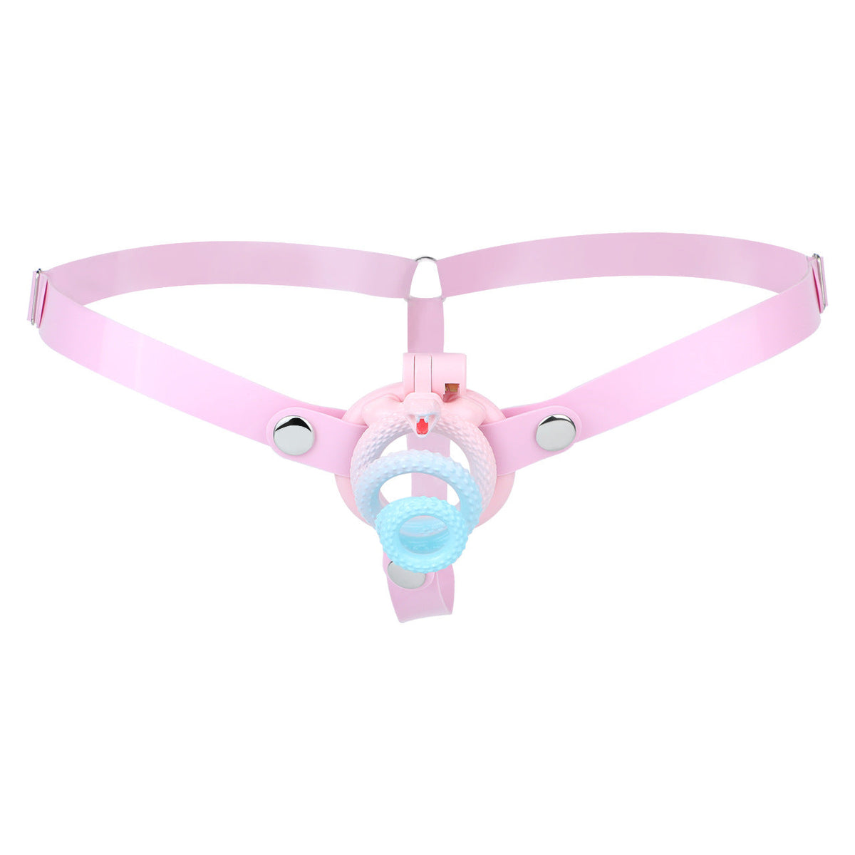 Light pink silicone support strap shown attached to a demonstration cage