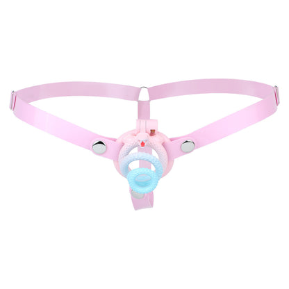 Light pink silicone support strap shown attached to a demonstration cage