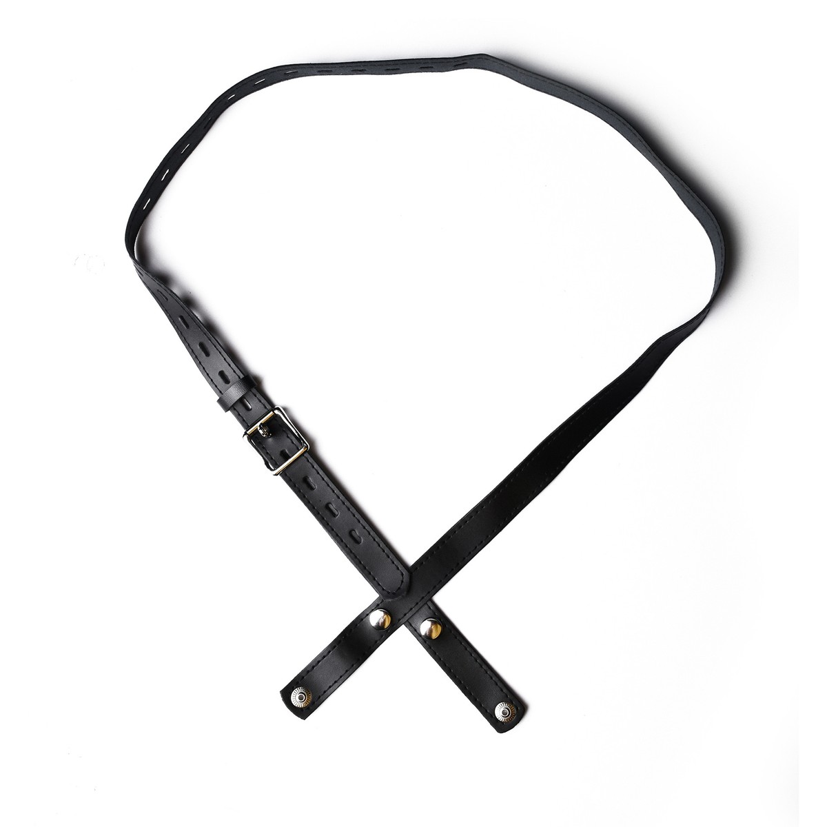 Black PU support belt arranged in a loop with crossed ends