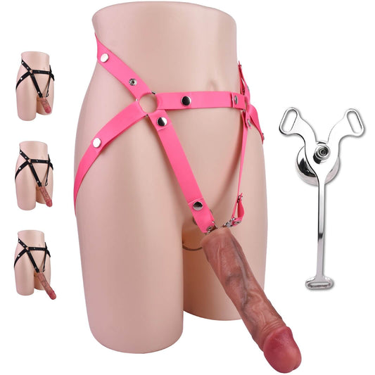 Flat Negative Chastity Cage With Silicone Realistic Dildo