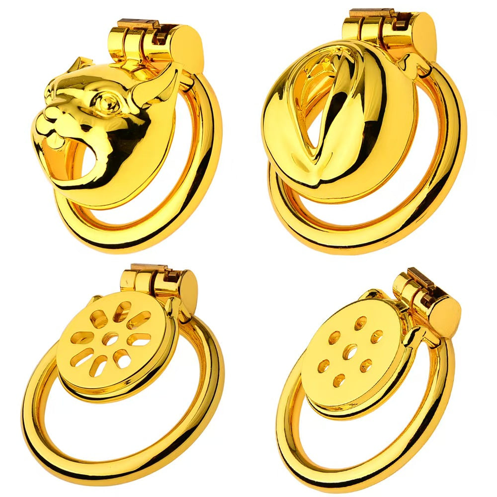 Flat Golden Metal Chastity Device
