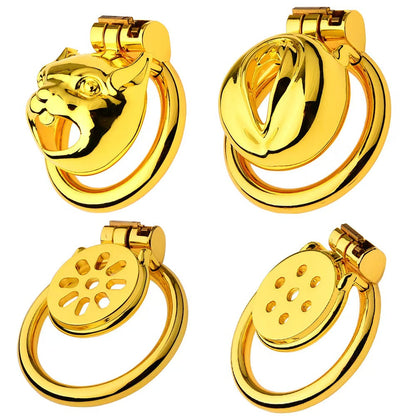 Flat Golden Metal Chastity Device