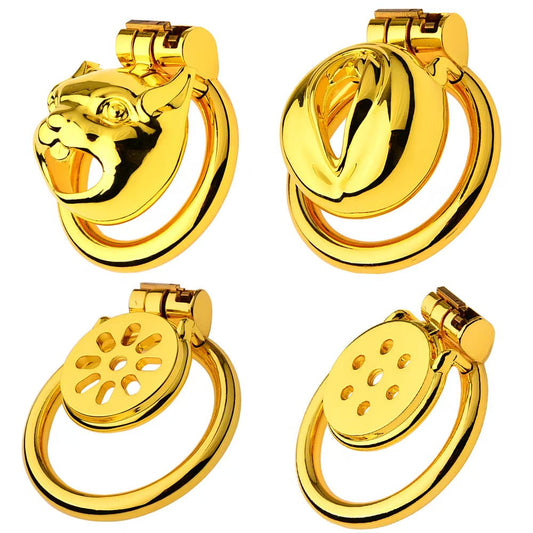 Flat Golden Metal Chastity Device
