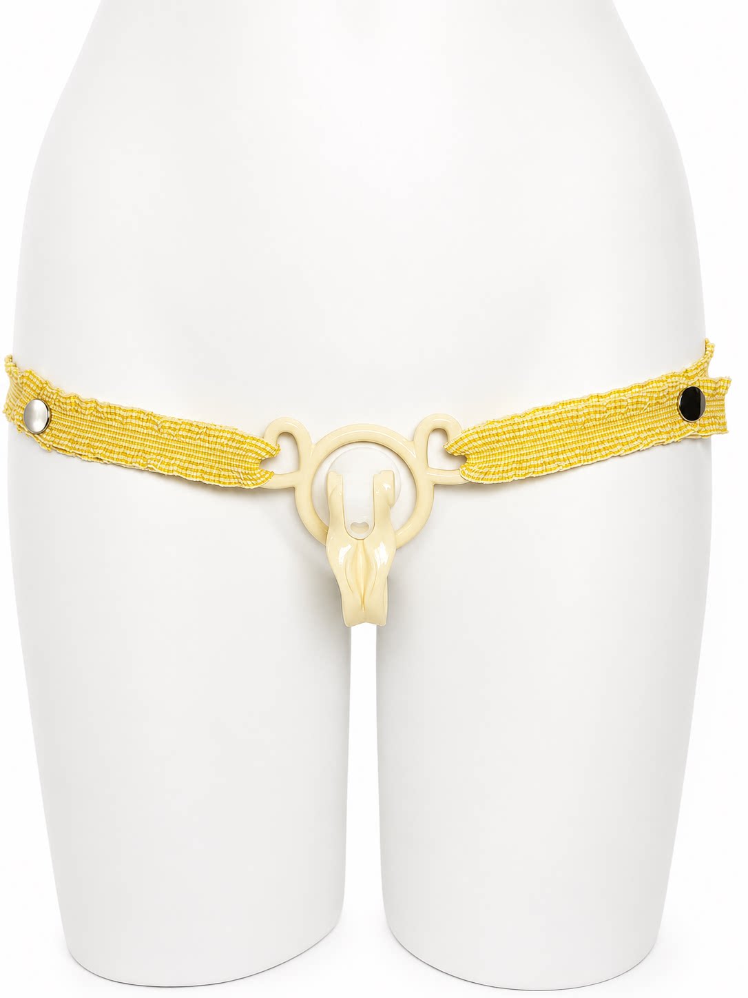 Yellow houndstooth support strap, front view