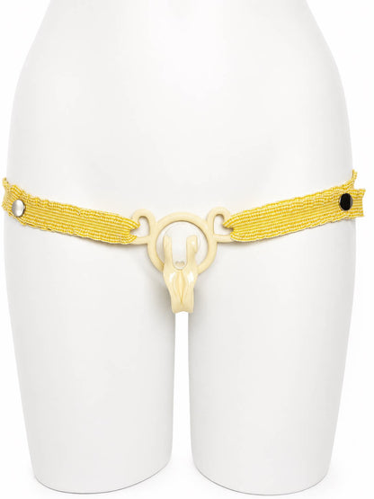 Yellow houndstooth support strap, front view