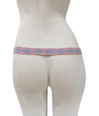 Pink and blue check single support strap, rear view