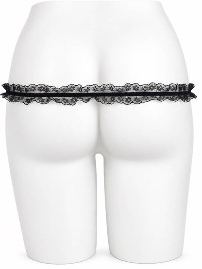 Black Lolita lace single support strap, rear view