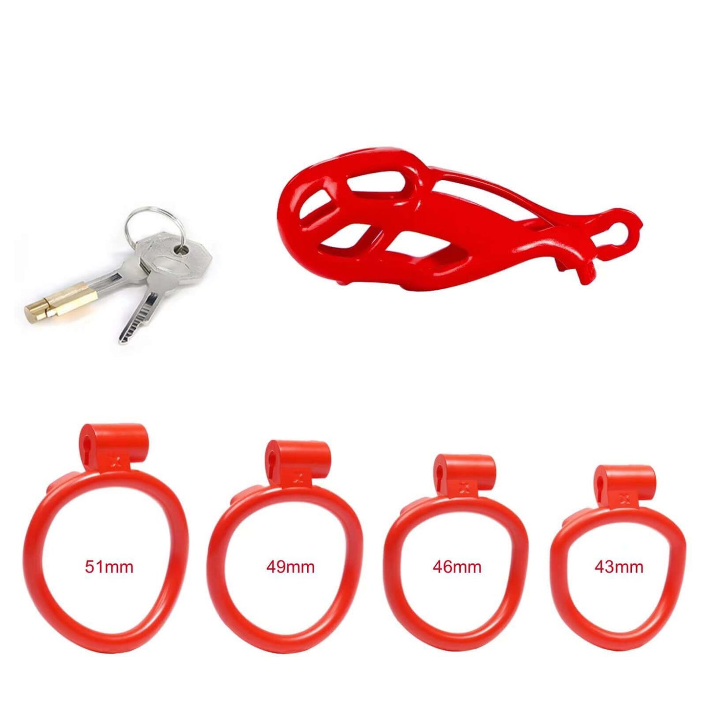 Small Cobra Male Chastity Cage with 4 Rings Red