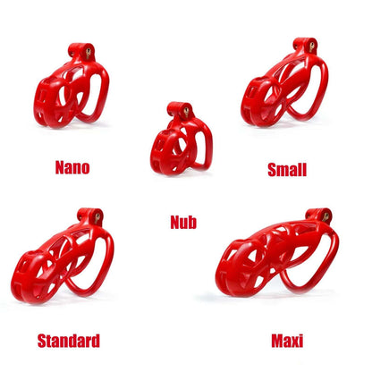 Nub Cobra Male Chastity Cage with 4 Rings Red