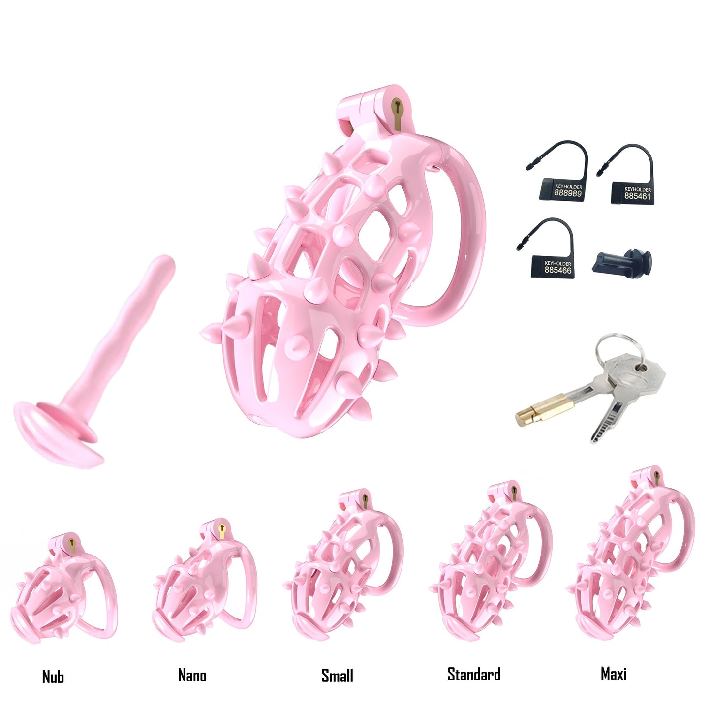 Keuschheitsgürtel-Set „Cobra“ mit rosa Streifen und Spike-Stiften