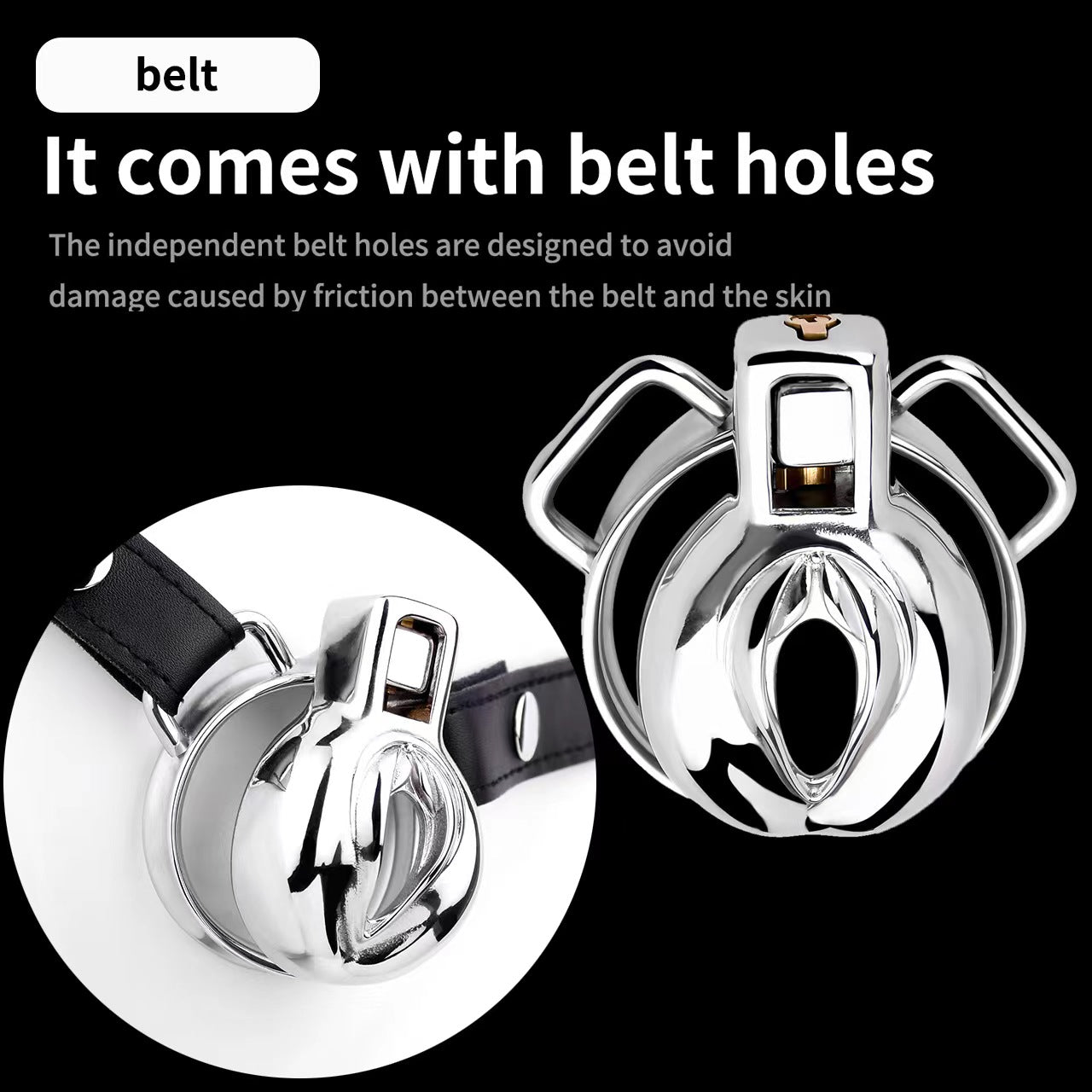 Cage de chasteté en acier avec ceinture